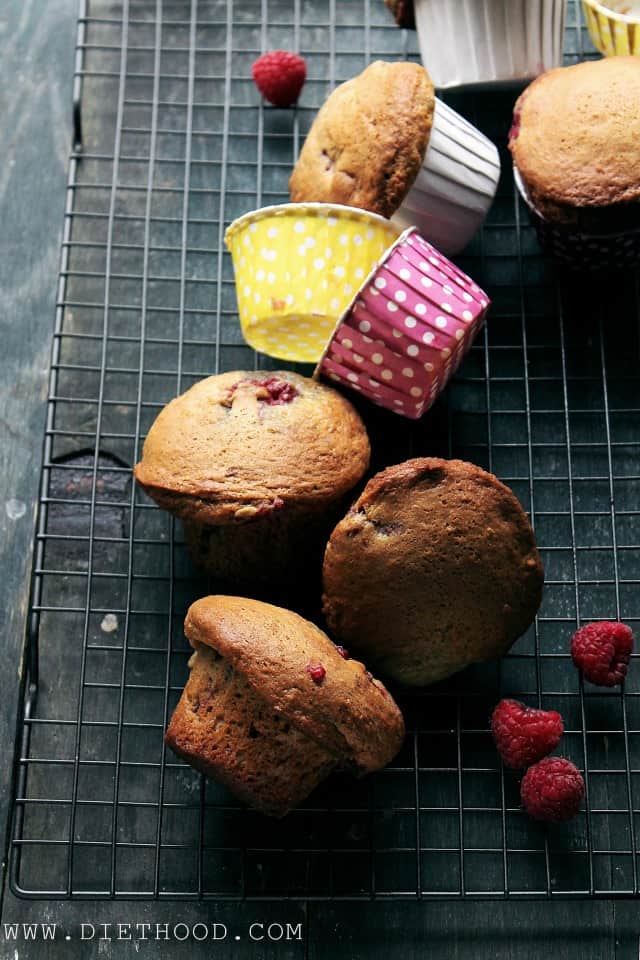 Raspberry Muffins | www.diethood.com | Fresh raspberries and yogurt make these beautiful Raspberry Muffins super moist and incredibly delicious! | #recipe #muffins #breakfast #raspberries