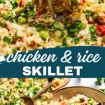 Chicken Rice skillet Pinterest image.