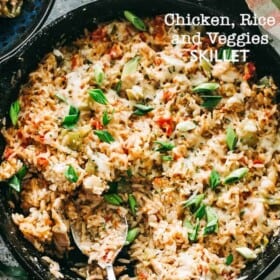 Chicken, Rice and Vegetable Skillet - Deliciously seasoned bed of rice chock-full of chicken pieces, veggies, and so much flavor! Everything you need for a delicious dinner made in just one skillet!