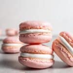 Two stacked French macarons with marshmallow filling.