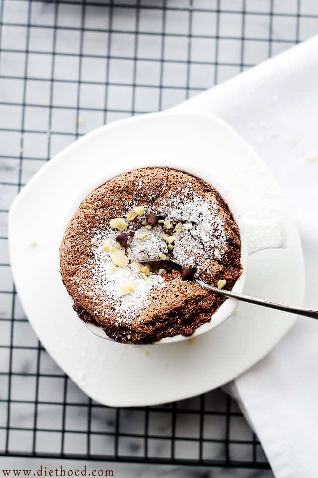 Overhead shot of chocolate souffle.