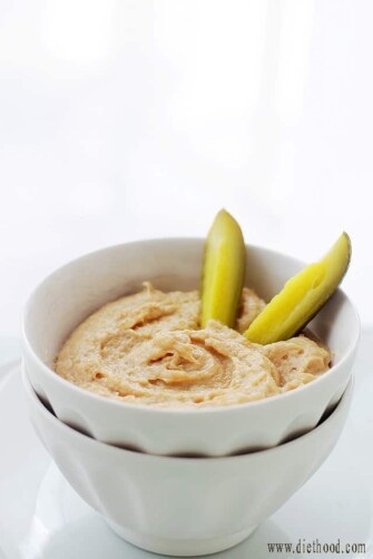 Easy Baked 'Fried' Pickles with Peanut Butter Frosting Dip