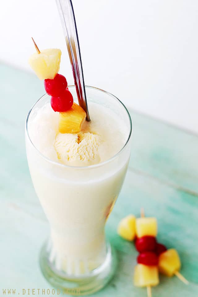 Pina Colada Floats | www.diethood.com | Sweet, refreshing, DELICIOUS summer treat made with just 4 ingredients! | #recipe #drinks #icecream