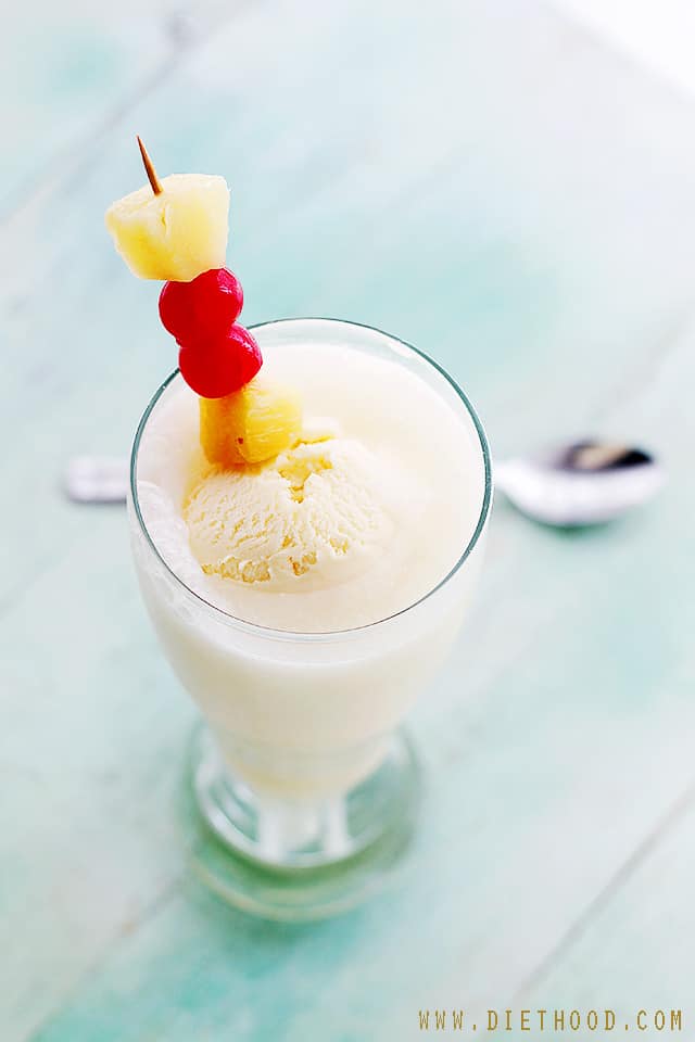 Pina Colada Floats | www.diethood.com | Sweet, refreshing, DELICIOUS summer treat made with just 4 ingredients! | #recipe #drinks #icecream
