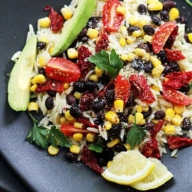Southwestern Orzo Salad | www.diethood.com | Orzo Pasta mixed with sweet corn, black beans, tomatoes, avocado, and tossed with a simple and delicious Lemon Vinaigrette. | #orzosalad #appetizersalads #avocado #summersalads