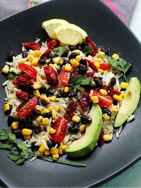 Southwestern Orzo Salad | www.diethood.com | Orzo Pasta mixed with sweet corn, black beans, tomatoes, avocado, and tossed with a simple and delicious Lemon Vinaigrette. | #orzosalad #appetizersalads #avocado #summersalads