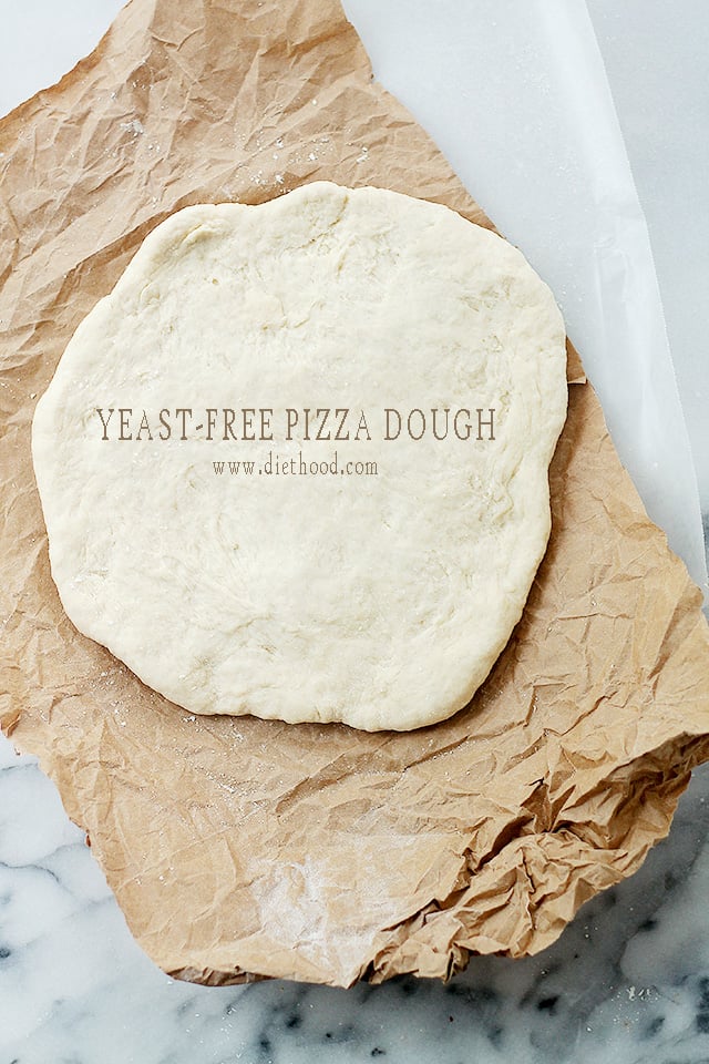 Yeast-Free Pizza Dough: Fast and simple recipe for Pizza Dough made without yeast that is delicious and SO easy to make! Besides... ain't nobody got time for that dough to rise.