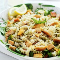 Chicken Caesar Pasta Salad with Light Caesar Dressing | www.diethood.com | #recipe #chicken #caesarsalad