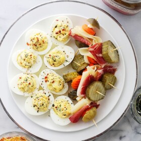 Deviled Eggs and Antipasto Skewers | www.diethood.com | Delicious, crowd-pleasing appetizers!