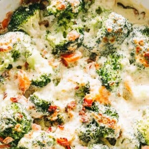 Creamy Broccoli and Cheese with Bacon - Cheesy broccoli and crispy bacon baked in a creamy, deliciously flavorful cheese sauce!