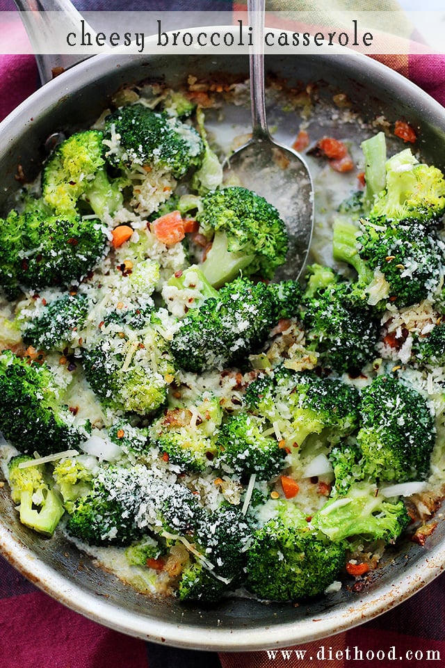Cheesy Broccoli Casserole | www.diethood.com | An amazing vegetarian dinner with broccoli florets, veggies and parmesan cheese!
