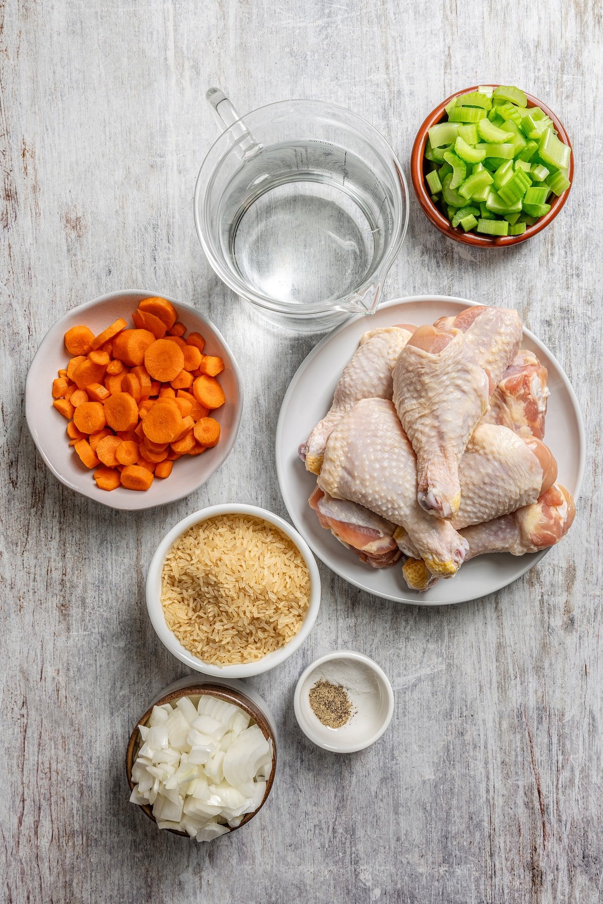 Ingredients for chicken and rice casserole.