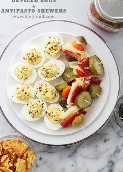Deviled Eggs and Antipasto Skewers | www.diethood.com | Delicious, crowd-pleasing appetizers!