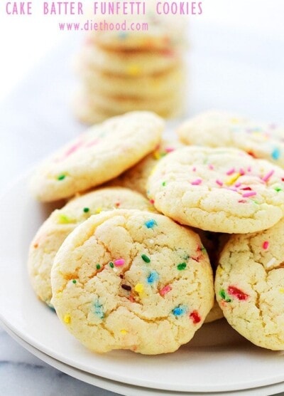 Cake Batter Funfetti Cookies | www.diethood.com | Soft, perfectly fluffy cookies made with a cake mix and sprinkles! | #cookies #food #recipes