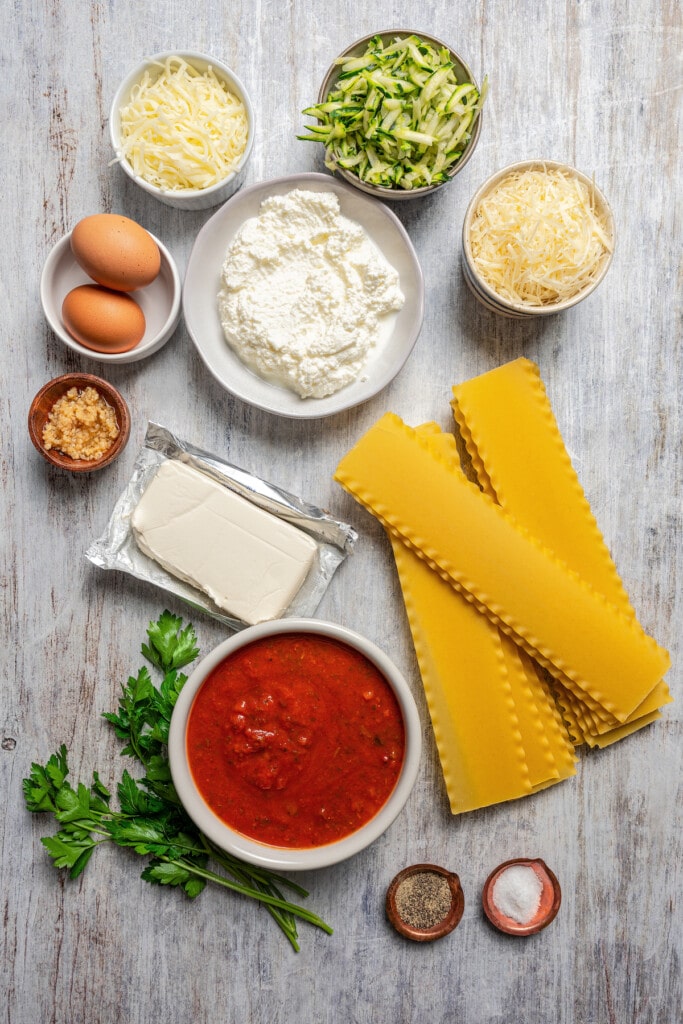 The ingredients for lasagna roll ups.
