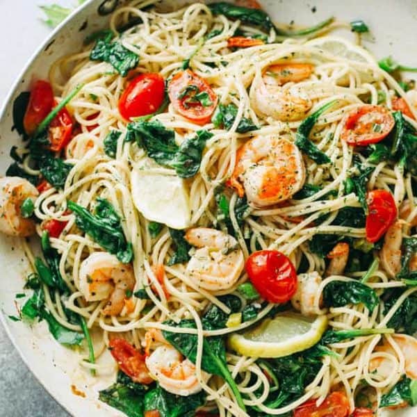 Lemon Shrimp and Spinach with Spaghetti | A Spaghetti Dinner Recipe