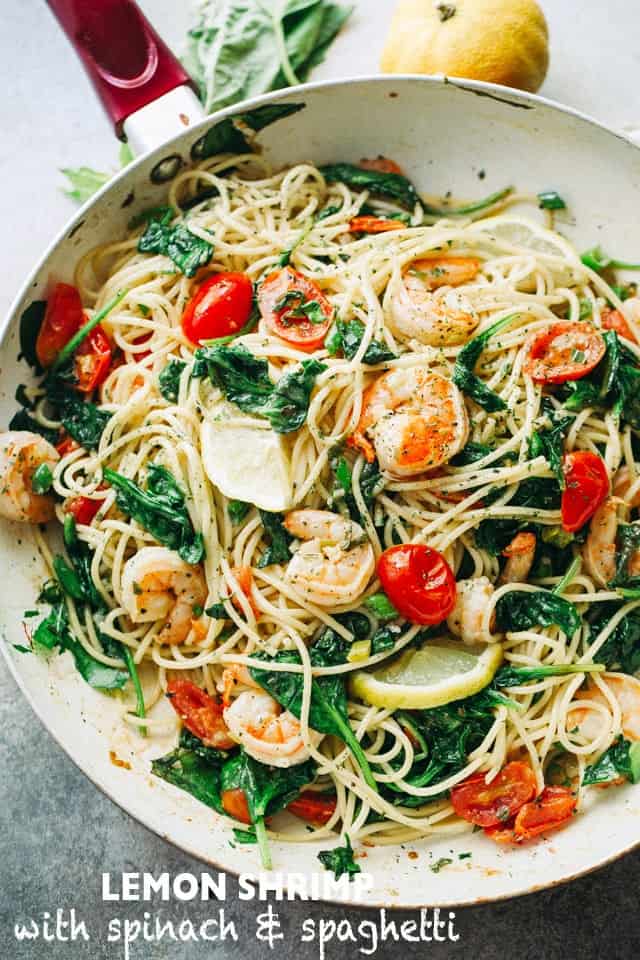 Lemon Shrimp and Spinach with Spaghetti | A Spaghetti Dinner Recipe