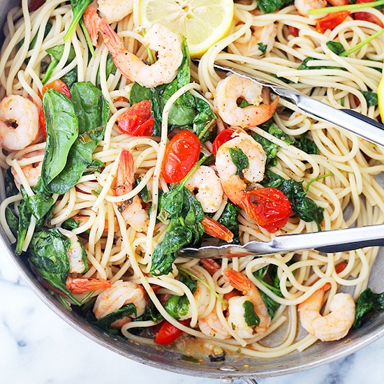 Lemon Shrimp and Spinach with Spaghetti | A Spaghetti Dinner Recipe