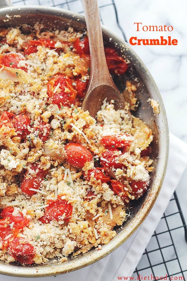 Tomato Crumble | www.diethood.com | The intense flavor of roasted tomatoes topped with a deliciously cheesy crumb-topping.