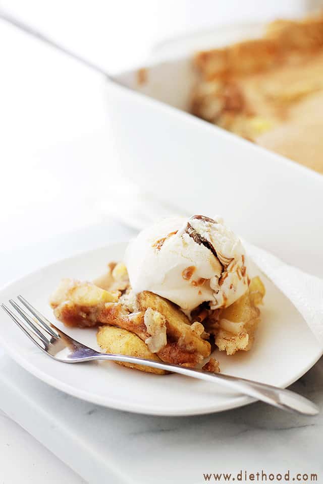 Apple Pie Cake | www.diethood.com | A lightened-up pie crust filled with a decadent apple mixture and topped with a soft and sweet cake batter.