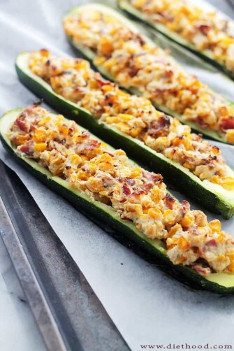 Zucchini Boats Stuffed With Cheese Bacon and Corn | Diethood