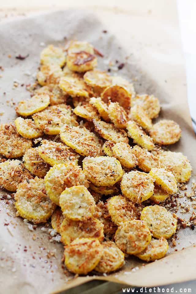 Squash Chips arranged on wax paper.