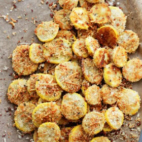 Garlic Parmesan Yellow Squash Chips | www.diethood.com | A healthy snack or appetizer that is incredibly flavorful, crispy, and absolutely delicious!