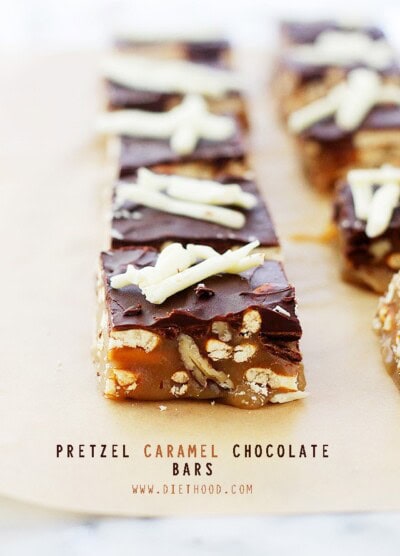 Pretzel Caramel Chocolate Candy Bars | www.diethood.com | Soft, chewy and crunchy candy bars made with pretzels, caramel and chocolate!