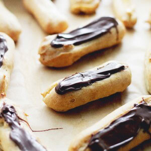 Pumpkin Pastry Cream Eclairs | www.diethood.com | Delicious, crispy pastry filled with the most exquisite Pumpkin Cream and topped with a rich chocolate ganache.