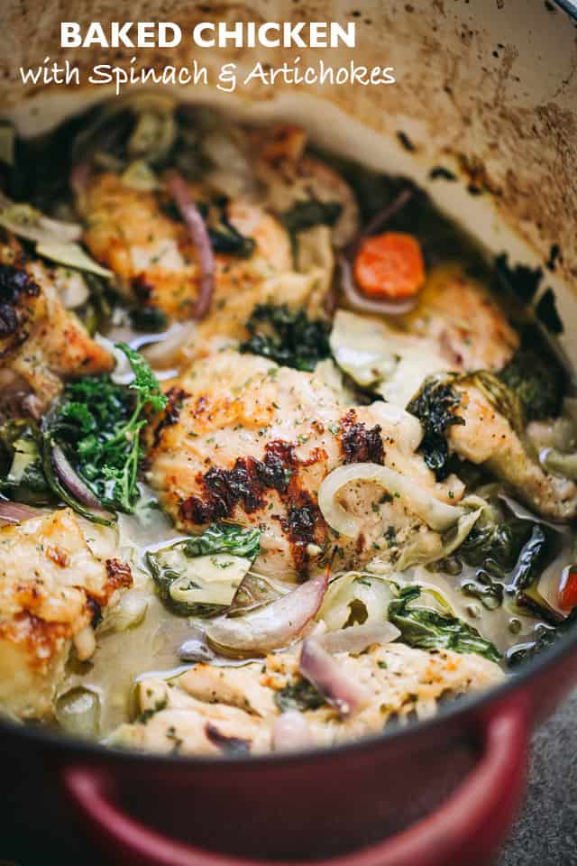 Baked Chicken Recipe with Spinach & Artichokes Easy
