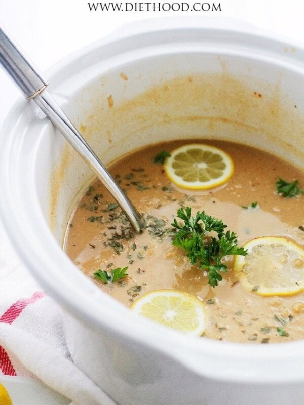 Crock Pot Lemon Rice Soup | www.diethood.com | Made with lemon juice, rice and eggs, this Lemon Rice Soup is my family's favorite! Set it in the Crock pot and walk away!