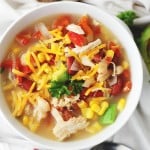 Crock Pot White Chicken Chili | www.diethood.com | Packed with all the Southwestern flavors that we love, this chili is beyond delicious, healthy, and chock full of chicken, corn, tomatoes, and beans. Beer, too. For good measure.