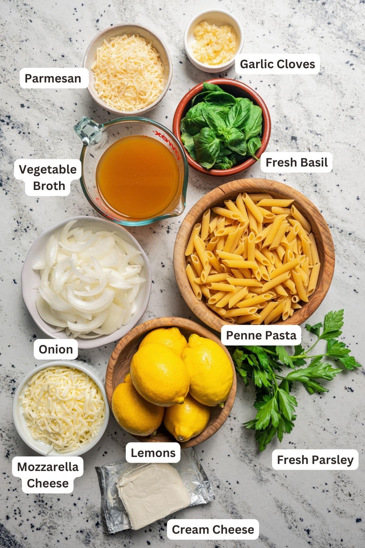 Ingredients for lemon pasta recipe.