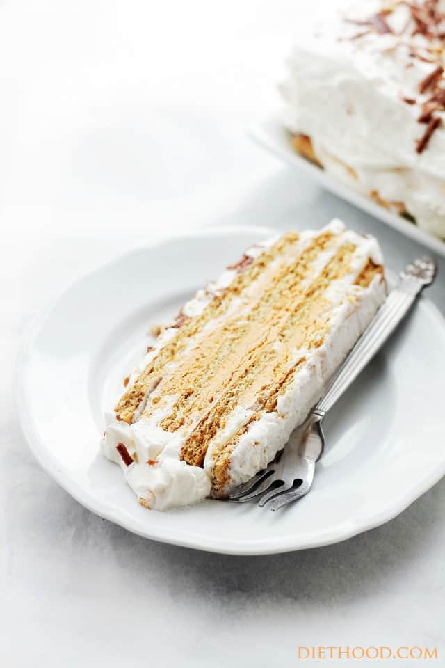 A slice of pumpkin mousse icebox cake on a plate