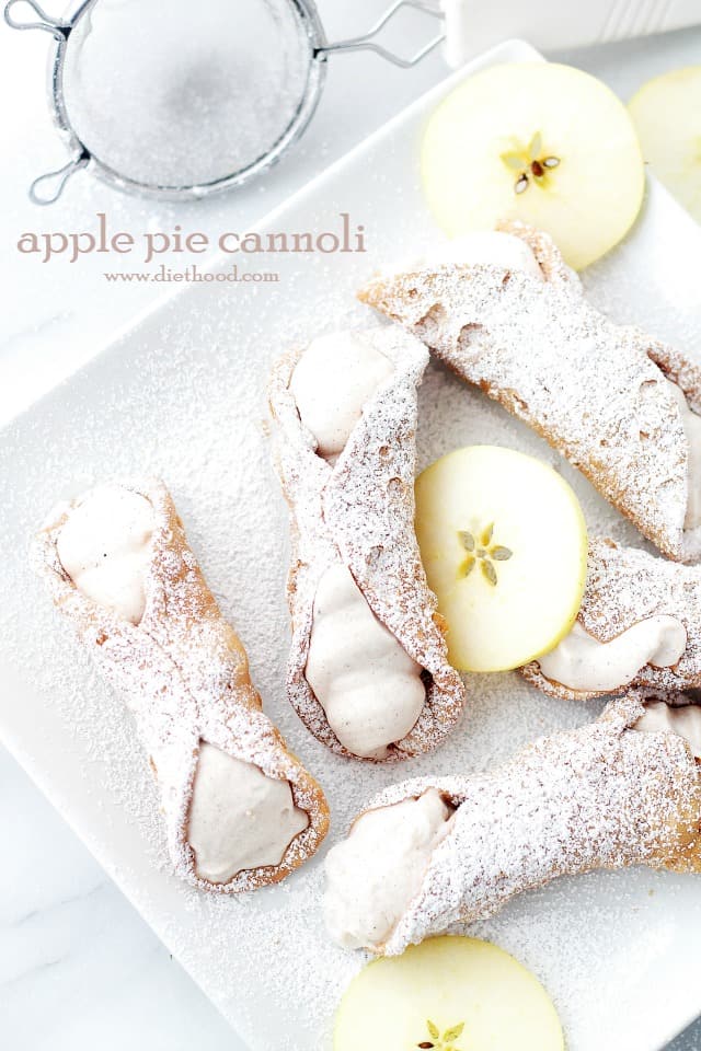 Apple Pie Cannoli | www.diethood.com | Crispy Cannoli shells filled with a decadent Apple Pie Ricotta Cream. 
