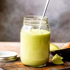 jar with avocado yogurt dressing