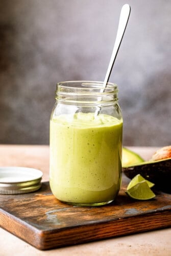 jar with avocado yogurt dressing