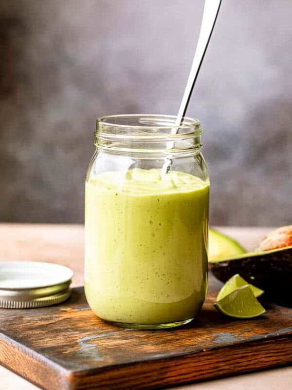 jar with avocado yogurt dressing