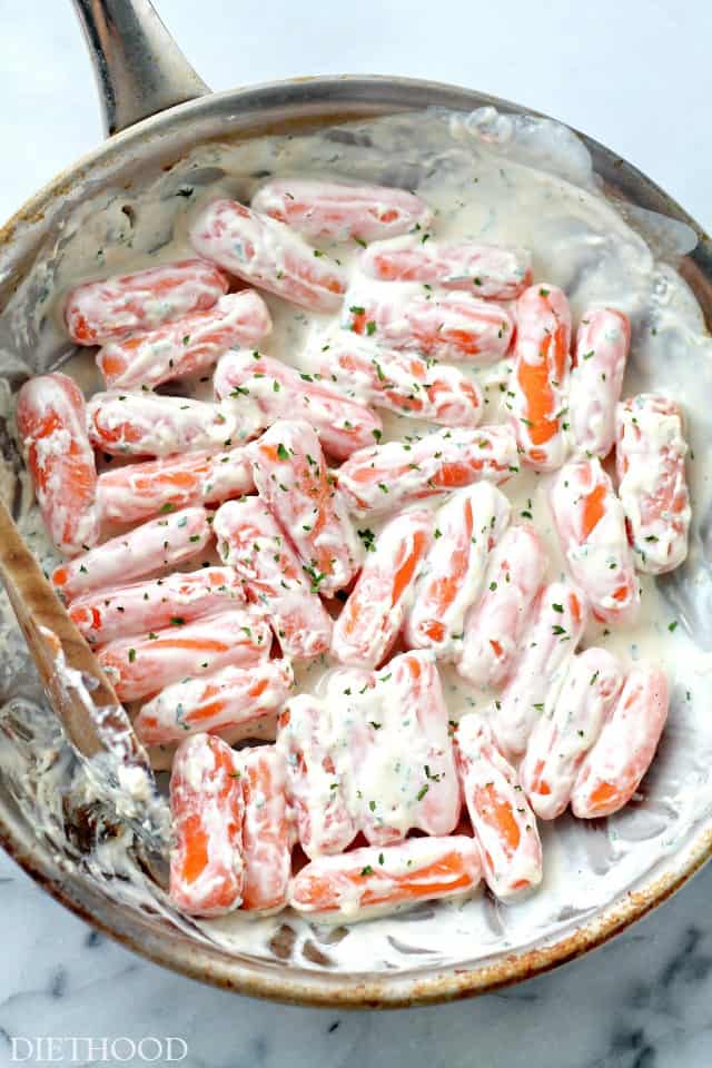 Creamy Baby Carrots | www.diethood.com | Baby Carrots tossed in a delicious, creamy sauce.