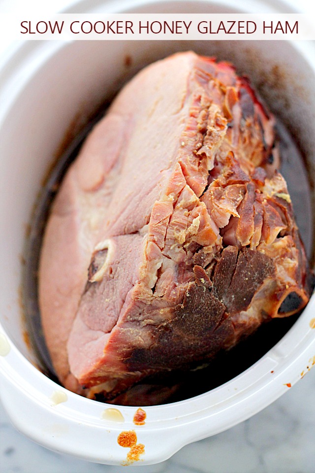 Slow Cooker Honey-Mustard Glazed Ham | www.diethood.com | Perfect for Holiday entertaining, this Slow Cooked Ham is delicious, crunchy, sweet and juicy!