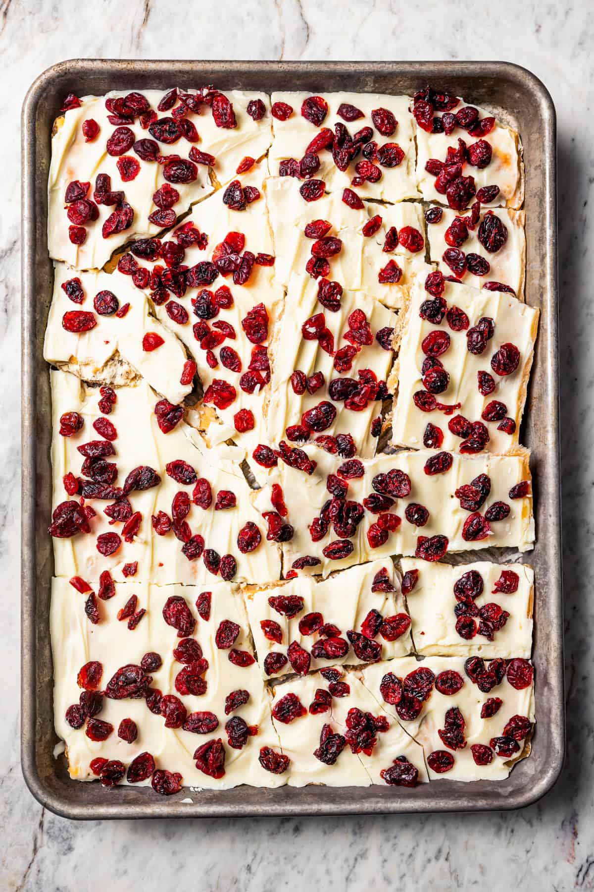 Christmas crack on a sheet pan.