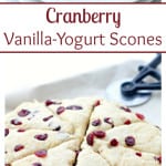 Cranberry and Vanilla-Yogurt Scones | www.diethood.com | Lightened-up, no-butter, sweet Scones made with a delicious vanilla yogurt and ruby red cranberries.