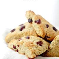 Cranberry and Vanilla-Yogurt Scones | www.diethood.com | Lightened-up, no-butter, sweet Scones made with a delicious vanilla yogurt and ruby red cranberries.