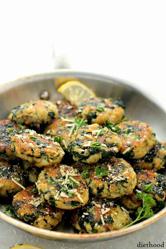 Spinach and Garlic Potato Patties in a skillet.