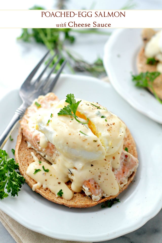 Poached Eggs Salmon with Cheese Sauce | www.diethood.com | Salmon fillets topped with soft poached eggs and a delicious homemade cheese sauce.