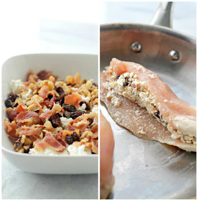 Goat Cheese, Bacon and Raisins Stuffed Chicken Breasts | www.diethood.com | Elegant, yet super easy recipe for chicken breasts stuffed with a delicious mixture of goat cheese, bacon, raisins and nuts. 