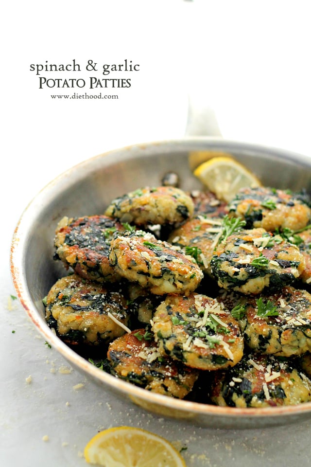 Spinach and Garlic Potato Patties | www.diethood.com | Delicious and flavorful Patties made with a mixture of potatoes, spinach and garlic.
