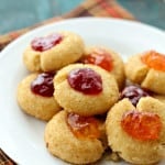 Thumbprint cookies with jam in the center.