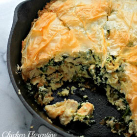 Chicken Florentine Phyllo Pie | www.diethood.com | A creamy, cheesy and delicious mixture of chicken and spinach nestled between crispy and flaky phyllo sheets.