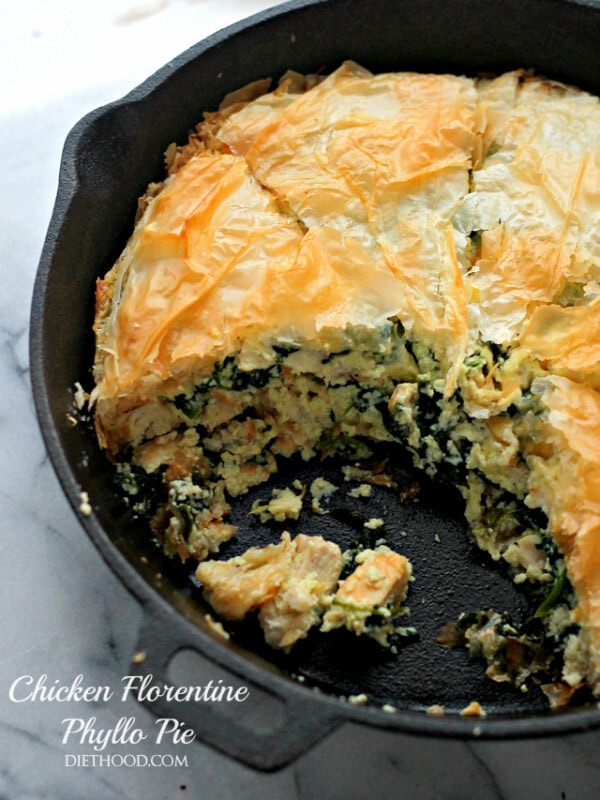 Chicken Florentine Phyllo Pie | www.diethood.com | A creamy, cheesy and delicious mixture of chicken and spinach nestled between crispy and flaky phyllo sheets.